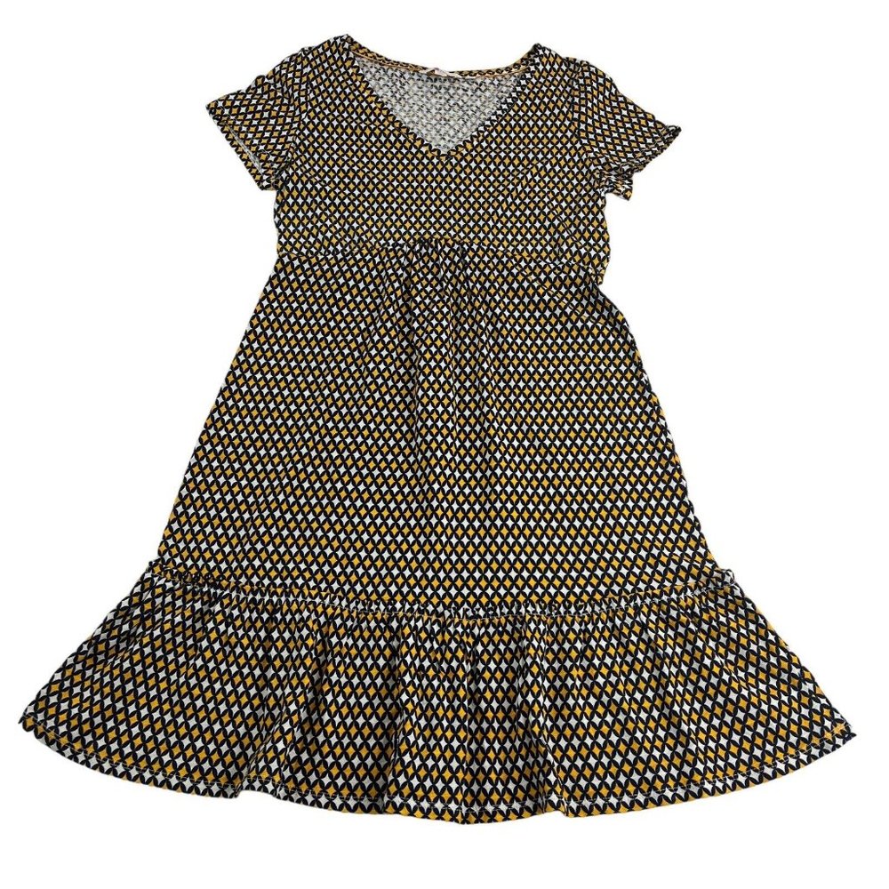 Boden A-Line Dress Petites US 8P UK 12P Black White Gold Geometric Short Sleeve